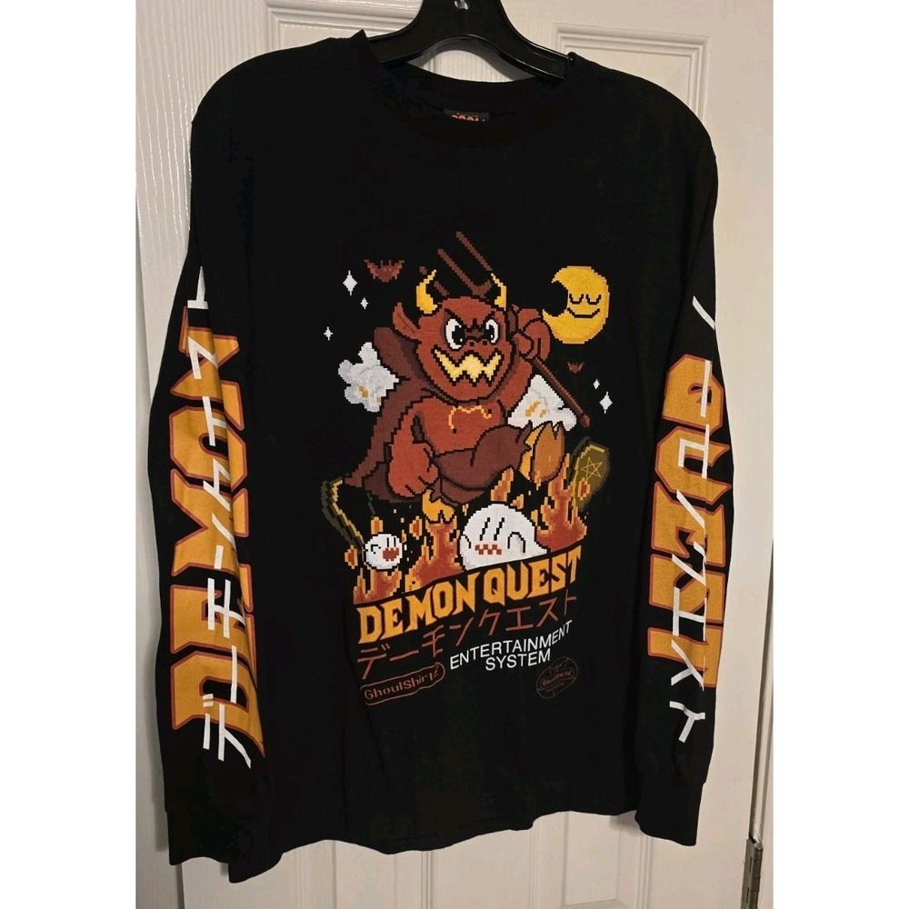 Cool Shirtz Demon Quest Retro NES Graphic Black Long Sleeve T-Shirt Mens Small